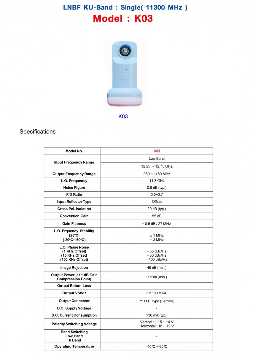 LNB Ku Band Infosat K03 LNB Ku Band Infosat K03
